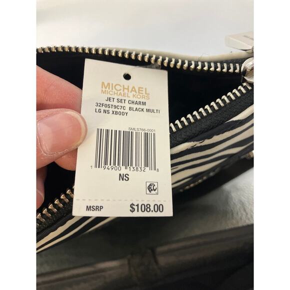 MICHAEL KORS NWT BLACK WHITE ANIMAL NYLON CROSSBODY BAG - Picture 13 of 16